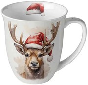 Karácsonyi rénszarvas porcelán bögre Deer with Santa hat 0,4l