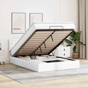 tiszta fehér műbőr ottomán ágy matracokkal & LED-ek 140x200cm