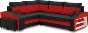 Grande sarokkanapé polcokkal és puffokkal , polc a jobb karfaban puffok a bal karfaban, baloldali, szövet anyag, bonell töltet, fekete - piros