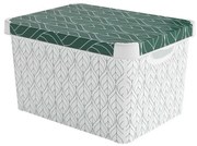 Curver Deco Stockholm L tárolódoboz – zöld leveles minta