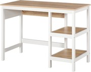 HOMCOM Multimedia Számítógép Asztal mérete: 110L x 48W x 76H cm, 2 oldalsó polccal, E1 MDF, Világos Tölgy és Fehér | Aosom