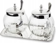 Kpl.dwóch Tálcatartó üveg ezüst kanál fedél szett