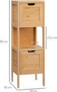kleankin Szabadon álló fürdőszobai szekrény bambusz lábakkal, 2 eltávolítható fiókkal és 1 polccal - természetes dizájn - 30 x 30 x 90 cm | Aosom