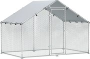 PawHut Csirkeól 3x1.7x1.9 m, Csirke Futó Csirkék, Nyulak, Tengerimalacok Számára, Horganyzott Acélból Lakatokkal és Vízálló UV-ellenálló Tetővel, Kült