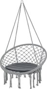 Outsunny Kerek Függőszék Ø60 cm Hintaágy Párnával és Pamut Kötéllel Beltéri és Kültéri Használatra 80x80x42 cm Szürke | Aosom