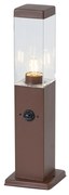 Kültéri lámpa rozsdabarna színben, átlátszó üveggel, 45 cm, IP44, aljzattal és mozgásérzékelővel - Malios