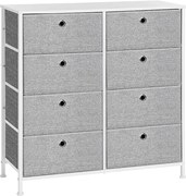 Tároló szekrény 8 szövet fiókkal, ruhás szekrény, fehér és világosszürke 80x30x81cm