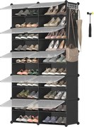 Cipős szekrény, 10 rekeszes moduláris tárolóegység, 32 x 165 x 125 cm, fekete