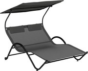 Outsunny Dupla Fekvőfotel Kerekekkel, Párnázott Fejtámlával és Napernyővel, 200x137x138 cm, Sötétszürke | Aosom