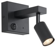 Modern fekete dönthető fali lámpa USB-C csatlakozóval - Rex