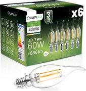 6x Led izzó Láng BA35 E14 7W 60W 4000K Semleges 360° Fil Lumiled