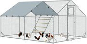 PawHut Kültéri Tojótyúk Ketrece 3x4x1.95 m Horganyzott Acél Tojótyúk Ketrec Függő Etetővel Multifunkcionális Ülőke UV- és Vízálló Borítással Nyulaknak