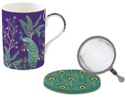 Páva mintás porcelán teás bögre szűrővel tetővel szett Imperial Peacock Coffee Mania