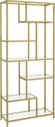 Könyvespolc, álló polc, 6 szintes, fém, arany 30x80x180cm