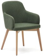 Sötétzöld kárpitozott karfás étkezőfotel Nelida – Kave Home