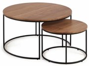 Barna kerek dohányzóasztal szett diófa dekoros asztallappal, 2 db-os ø 80 cm Yona - Kave Home