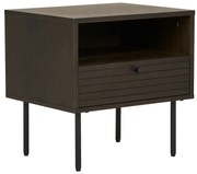 Kyoto éjjeliszekrény, 1 fiók, tölgy furnér, füstölt, fekete fém lábak 50x40x50 cm