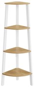 VASAGLE sarokkönyvespolc, 4 szintes létrás polc 33,3×33,3×125 cm, natúr - fehér színben