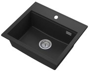 SINK Quality Mosogató minőségi Ferrum Új 5055, 1 kamrás gránit mosogató 560x500x210 mm + króm szifon, fekete, SKQ-FER.5055.BK.X