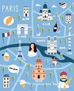 Illusztráció Colorful illustrated cartoon map of Paris,, undefined undefined