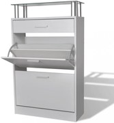 Cipőszekrény fiókkal és üveg felső polccal fa fehér