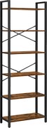 6 szintes könyvespolc tároló polc acélkerettel 66 x 30 x 186 cm , rusztikus barna