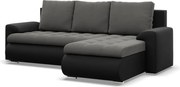 Tokio sarokkanapé, 2 ágyneműtartóval, bársony + műbőr, jobboldali, szürke - fekete