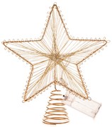 Fémes, világító karácsonyfa csúcs Golden Glow, 20x 24 cm, 10 LED