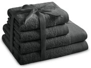 Sötétszürke frottír pamut törölköző és fürdőlepedő készlet 4 db-os Amari – Restilo