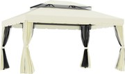 Outsunny Kerti Pavilon Marquee Dobl Roof Leszedhető Falakkal és Szúnyoghálóval 4 x 3 m Krém | Aosom