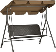 Outsunny 3-személyes Kültéri Kerti Hinta Állítható Napernyővel PE Rattan Üléssel és Karfákkal erkélyhez, teraszhoz, udvarhoz, teherbírás: 240 kg, 167x