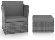 antracitszürke kerti polyrattan szék zsámollyal