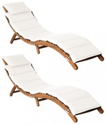 2 db krémfehér tömör akácfa napozóágy párnával