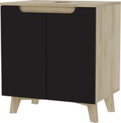 Mosdó alatti szekrény kétajtós fekete 60x45 napelemes tölgy akasztós, álló