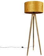 Rusztikus állványos vintage fa lámpa arany árnyékolóval 50 cm - Tripod Classic