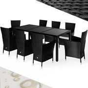 Casaria® Berlin WPC 1+8 polyrattan kerti bútor szett - fekete