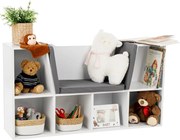 Gyerekkönyvtár ülőhellyel, fehér/szürke, FERIA