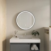 Erga Olivia, kerek LED tükör 50cm, fekete fém keret, 1150 lm, 6500K, elölről megvilágított, ERG-V01-202-5050-BK