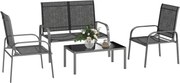 Outsunny 4 részes Kertibútor Szett 2 fős Kültéri Loveseat-el, Állítható Támlával, 2 Székkel és Üvegasztallal, Acél és Textilén Vízálló Bútor Szett, Fe