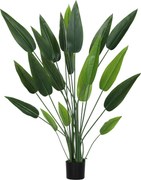 HOMCOM Mesterséges Zöld Bird of Paradise Növény 20 Levéllel, 140 cm, Dekoratív Műnövény Vázzal és Mohával | Aosom