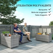 Outsunny Kültéri Gyanta Wicker Tároló Pad, 250L Tároló Pad Leválasztható Párnával, Kerthez, Erkélyhez, Teraszhoz, 125 x 55 x 70 cm, Krém és Szürke | A