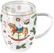 Karácsonyi hintalovas duplafalú borosilicate üveg csésze Christmas Toys 350 ml