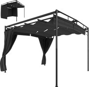 Outsunny pergola 3×3 m — vízlepergető, behúzható napellenző és függönyök, szabadon álló kerti pavilon, stabil teraszfedés, sötétszürke | Aosom
