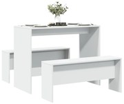 3 részes fehér szerelt fa étkezőasztal és pad szett