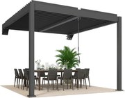 Outsunny kb. 3 x 3 m alumínium, falra szerelhető lamellás pergola – állítható lamellás tető, időjárásálló, stabil teraszfedés, sötétszürke | Aosom