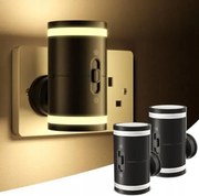 Éjjeli lámpa konnektorba, 2 db-os szett, fekete, angol dugó