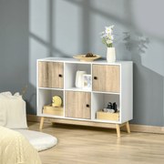 HOMCOM 6 Kockás Büfé Tároló Polc Egység nappaliba, étkezőbe vagy hálószobába 96L x 30W x 75H cm fehér és tölgy | Aosom
