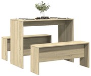 3 részes sonoma tölgyszínű szerelt fa étkezőasztal és pad szett