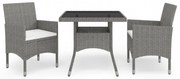 3 részes szürke polyrattan és üveg kerti étkezőgarnitúra