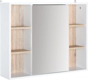 HOMCOM Falra Szerelhető Tükrös Szekrény Állítható Polcokkal 60x14.5x49.4 cm Fehér és Tölgy | Aosom